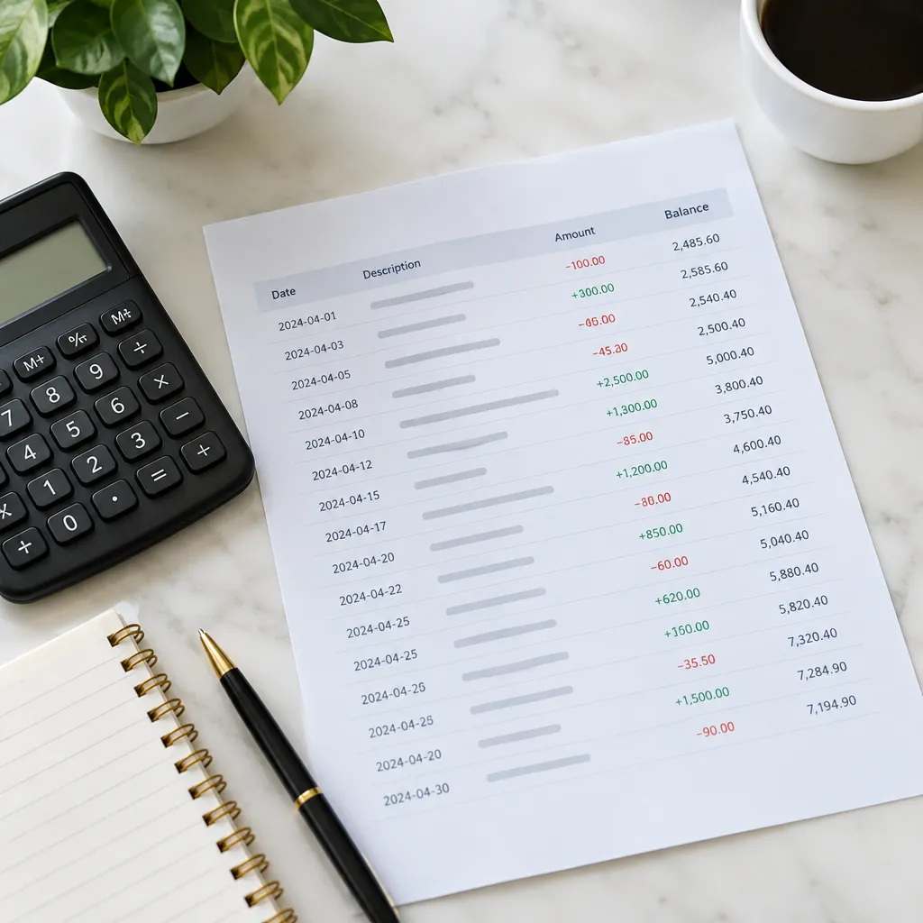 Follow the running balance after every entry for bank statement example